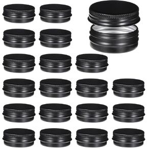 Small Tins with Lids, 20 Pcs 0.5 Oz 15ml Round Aluminum Tin Cans Travel Sized Leakproof Lip Balm Containers Screw Lids Refillable Small Tin Jar for Cosmetic, Cream, Lotion, Candles, Candies (Black)