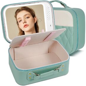 M-Box Travel Makeup Bag With LED Mirror, Protable Size Makeup Case Travel Cosmetic Bags Brush Organizer Storage Box, Rechargeable Vanity Mirror, Cosmetic Travel Bag for Women. (Pink)