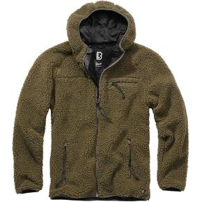 Brandit Individual Wear Men's Hooded Teddy Fleece Cold-Weather Outdoor Full Zip Jacket w/Chin Guard & Wind Protection Strip