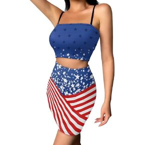 Biyejit Women's 2 Piece Summer Outfits Spaghetti Strap Crop Tops and Bodycon Mini Skirt Dress Set Plus Size S-4XL