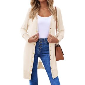 Halife Womens Long Sleeve Cardigans Lightweight Ribbed Neckline Soft Knit Cardigan Sweater with Buttons