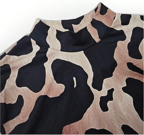 GORGLITTER Women's Leopard Cheetah Bodycon Maxi Dress Cut Out Backless Mock Neck Long Sleeve Dresses in Saudi Arabia