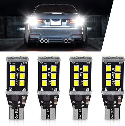 Pack-4 Car T15 LED Reversing Light, W16W 912 921 906 Stable IC Drive Decoded Canbus Error-free Bulb Replacement, 2835-15SMD Bright Waterproof Indicator Lights, Universal for Cars (White) in Saudi Arabia