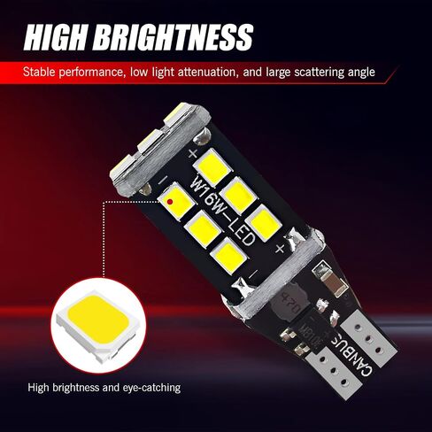 Pack-4 Car T15 LED Reversing Light, W16W 912 921 906 Stable IC Drive Decoded Canbus Error-free Bulb Replacement, 2835-15SMD Bright Waterproof Indicator Lights, Universal for Cars (White) in Saudi Arabia
