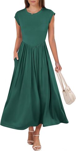 ANRABESS Women Cap Sleeve Maxi Dress Summer Dressy Casual Elegant Fit Flare High Waist Flowy Aline Wedding Beach Sundress in Saudi Arabia