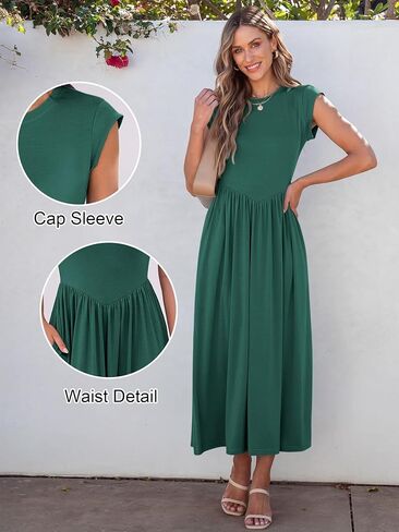 ANRABESS Women Cap Sleeve Maxi Dress Summer Dressy Casual Elegant Fit Flare High Waist Flowy Aline Wedding Beach Sundress in Saudi Arabia