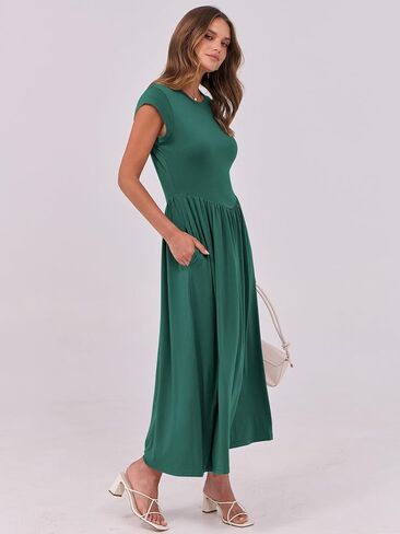 ANRABESS Women Cap Sleeve Maxi Dress Summer Dressy Casual Elegant Fit Flare High Waist Flowy Aline Wedding Beach Sundress in Saudi Arabia