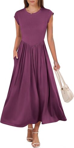 ANRABESS Women Cap Sleeve Maxi Dress Summer Dressy Casual Elegant Fit Flare High Waist Flowy Aline Wedding Beach Sundress in Saudi Arabia