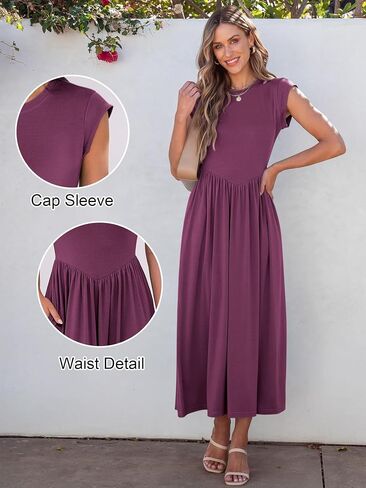 ANRABESS Women Cap Sleeve Maxi Dress Summer Dressy Casual Elegant Fit Flare High Waist Flowy Aline Wedding Beach Sundress in Saudi Arabia