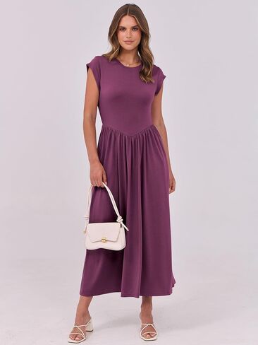 ANRABESS Women Cap Sleeve Maxi Dress Summer Dressy Casual Elegant Fit Flare High Waist Flowy Aline Wedding Beach Sundress in Saudi Arabia