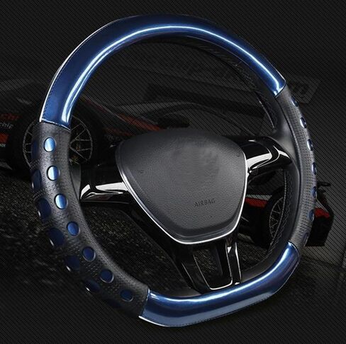D Cut Steering Wheel Cover - D Shaped Flat Bottom Microfiber Leather Anti-Skid Breathable Fit 14.5"-15" (Blue) in Kuwait