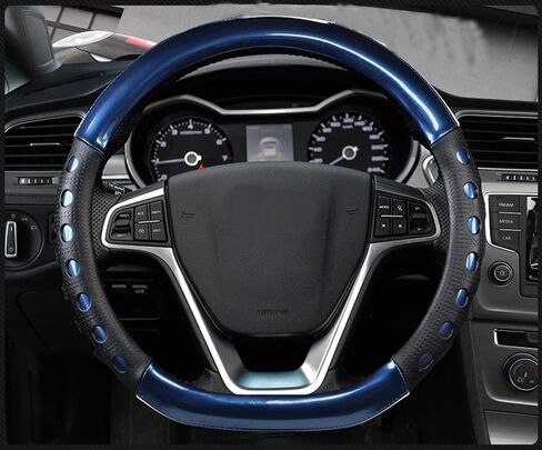 D Cut Steering Wheel Cover - D Shaped Flat Bottom Microfiber Leather Anti-Skid Breathable Fit 14.5"-15" (Blue) in Kuwait