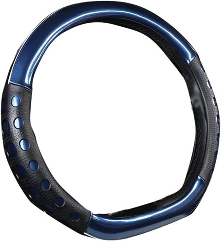 D Cut Steering Wheel Cover - D Shaped Flat Bottom Microfiber Leather Anti-Skid Breathable Fit 14.5"-15" (Blue) in Kuwait