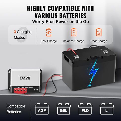 VEVOR 50A MPPT Solar Charge Controller, 12V / 24V Auto DC Input, Solar Panel Regulator Charger with Bluetooth Module, 98% Charging Efficiency for Sealed(AGM), Gel, Flooded and Lithium Battery Charging in Saudi Arabia