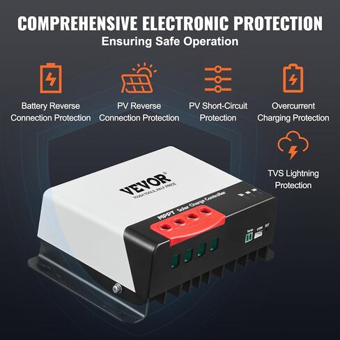 VEVOR 50A MPPT Solar Charge Controller, 12V / 24V Auto DC Input, Solar Panel Regulator Charger with Bluetooth Module, 98% Charging Efficiency for Sealed(AGM), Gel, Flooded and Lithium Battery Charging in Saudi Arabia