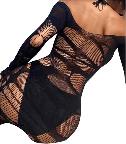 SHENHE Women's Sheer Mesh Off Shoulder Long Sleeve Beach Cover Up Sun Dresses Black One Size in Saudi Arabia