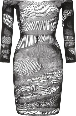 SHENHE Women's Sheer Mesh Off Shoulder Long Sleeve Beach Cover Up Sun Dresses Black One Size in Saudi Arabia