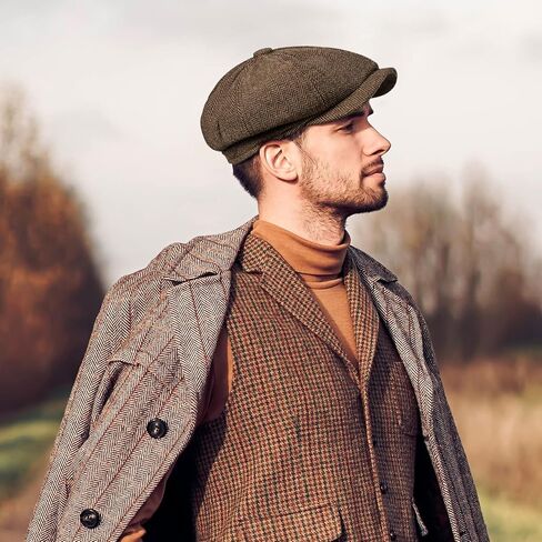Newsboy Hats for Men Classic 8 Panel Wool Blend Newsboy Flat Cap Herringbone Tweed Hat in Saudi Arabia