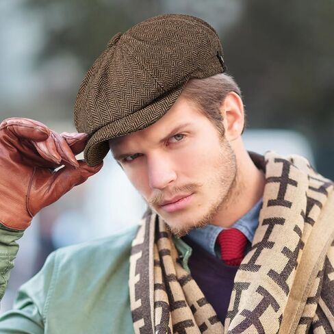 Newsboy Hats for Men Classic 8 Panel Wool Blend Newsboy Flat Cap Herringbone Tweed Hat in Saudi Arabia