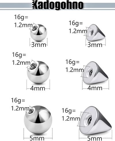 16/14g Replacement Piercing Changing Balls/Cones/Parts for Septum Tongue Bridge Eyebrow Lip Rings Medusa Labret Cheek Belly Button Cartilage Conch Helix Rook Tragus Industrial Earrings in Kuwait