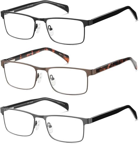 EYECEDAR 3-Pack Blue Light Blocking Reading Glasses for Men Rectangular Style Resilient Temple Metal Spring Hinges Eyeglasses Readers for Men 2.50 in Kuwait