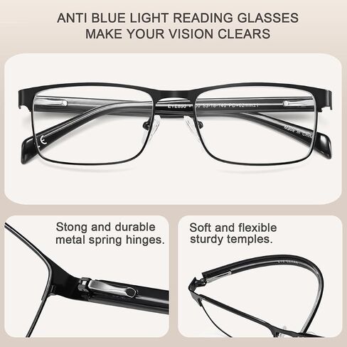 EYECEDAR 3-Pack Blue Light Blocking Reading Glasses for Men Rectangular Style Resilient Temple Metal Spring Hinges Eyeglasses Readers for Men 2.50 in Kuwait