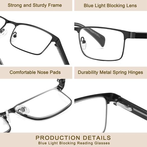 EYECEDAR 3-Pack Blue Light Blocking Reading Glasses for Men Rectangular Style Resilient Temple Metal Spring Hinges Eyeglasses Readers for Men 2.50 in Kuwait