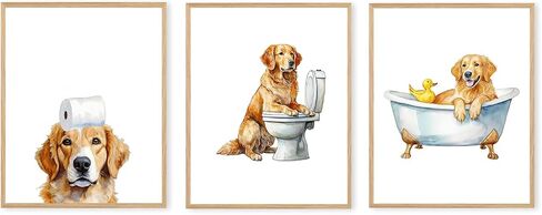 Boat Wades Golden Retriever Dog Bathroom Unframed Wall Art Prints,Funny Dog Bathroom Posters & Prints For Kids Bathroom Toilet Home House Living Room Decor, Goldendoodle Wall Art Prints 8x10 Set Of 3 in Saudi Arabia