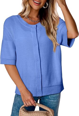 Dokotoo Womens Cardigans Lightweight Summer Short Sleeve Cardigan Casual Button Down Solid Open Front Sweaters Tops in Saudi Arabia