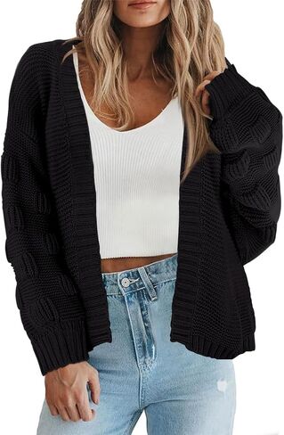 Women's 2024 Fall Open Front Long Lantern Sleeve Cardigan Oversized Chunky Outwear in Kuwait