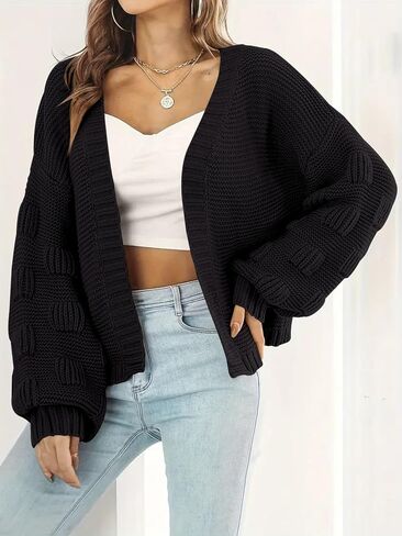 Women's 2024 Fall Open Front Long Lantern Sleeve Cardigan Oversized Chunky Outwear in Kuwait