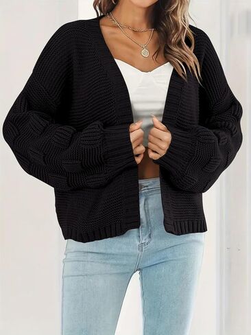 Women's 2024 Fall Open Front Long Lantern Sleeve Cardigan Oversized Chunky Outwear in Kuwait