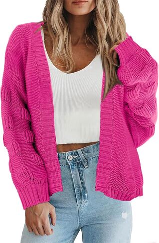 Women's 2024 Fall Open Front Long Lantern Sleeve Cardigan Oversized Chunky Outwear in Kuwait