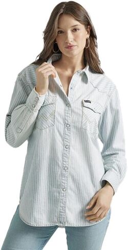 Wrangler Women's Retro Denim Stripe Snap Shirt in Kuwait