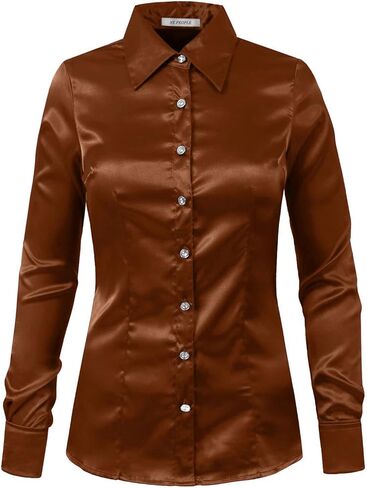 NE PEOPLE Womens Light Weight Long Cuff Sleeve Button Down Satin Shirt (S-3XL) in Kuwait