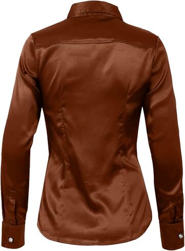 NE PEOPLE Womens Light Weight Long Cuff Sleeve Button Down Satin Shirt (S-3XL) in Kuwait