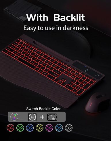 Wireless Keyboard Mouse Combo, Full Size Ergonomic Keyboard with Backlit, Wrist Rest, Calculator, Phone Holder, 2.4Ghz Silent Cordless Rechargeable Keyboard & Mouse for Laptop, PC, Windows, Mac OS in Saudi Arabia
