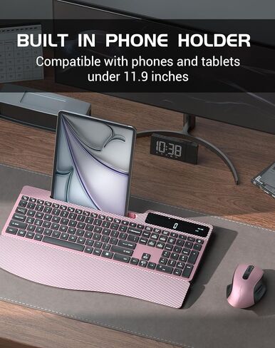 Wireless Keyboard Mouse Combo, Full Size Ergonomic Keyboard with Backlit, Wrist Rest, Calculator, Phone Holder, 2.4Ghz Silent Cordless Rechargeable Keyboard & Mouse for Laptop, PC, Windows, Mac OS in Saudi Arabia