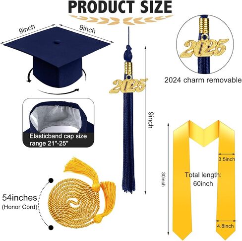 Graduation Cap and Gown 2026 Set with Tassel Honor Cord Graduation Stoles for High School College Bachelor in Kuwait