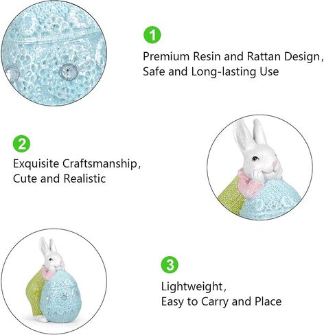 Colorful Egg Polyresin Bunny Easter Decor,Table Rabbit Easter Decorations,Spring Bunnies Decoration Statue Figurine for Home Farmhouse(Green) in Saudi Arabia