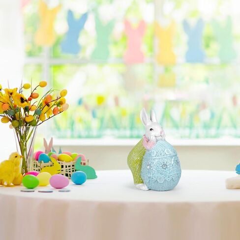 Colorful Egg Polyresin Bunny Easter Decor,Table Rabbit Easter Decorations,Spring Bunnies Decoration Statue Figurine for Home Farmhouse(Green) in Saudi Arabia