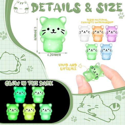 Suzile 60 قطعة من تماثيل القطط المصغرة المضيئة من الراتنج، أشكال قطط صغيرة لطيفة تتوهج في الظلام، حيوانات صغيرة من الراتنج، قطط، ديكور المنزل، ديكورات الكيك، هدايا الحلي، العرض المنزلي in Kuwait