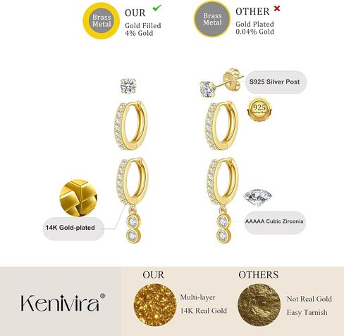 أقراط كينيفيرا من الذهب عيار 14 قيراط للنساء، أقراط دائرية كبيرة سميكة من الذهب in Kuwait