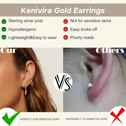 أقراط كينيفيرا من الذهب عيار 14 قيراط للنساء، أقراط دائرية كبيرة سميكة من الذهب in Kuwait