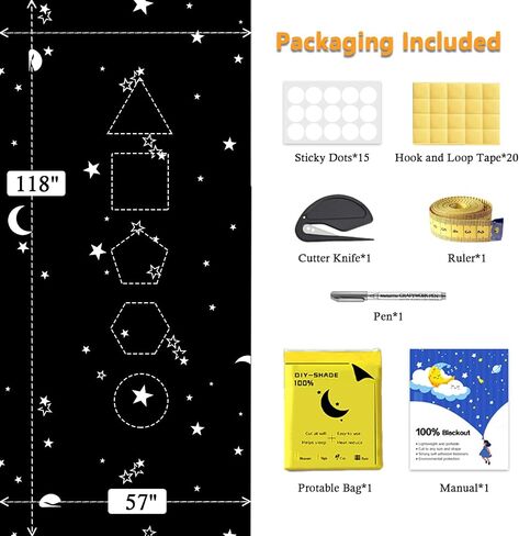 Portable Blackout Curtains 118" x 57", 100% Portable Blackout Shades, Blackout Window Cover with Hook and Loop Tape, Temporary Blackout Blinds for Windows, Baby Nursery, Bedroom, Travel in Saudi Arabia