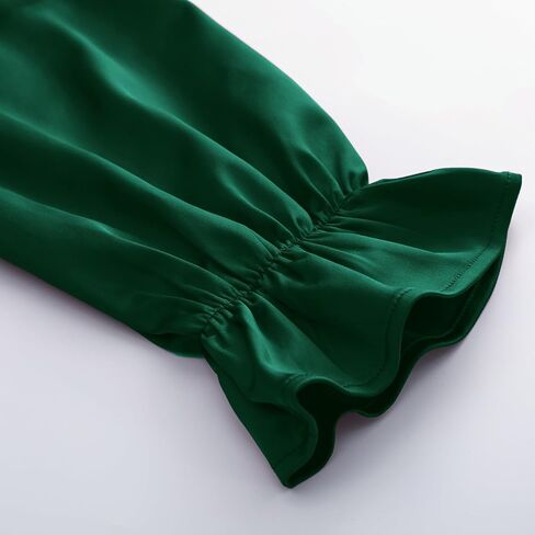 بلوزة نسائية من Belle Poque مصنوعة من الحرير والساتان ورقبة متدلية وأكمام طويلة وربطة عنق على الخصر وبلوزة قميص علوي in Kuwait