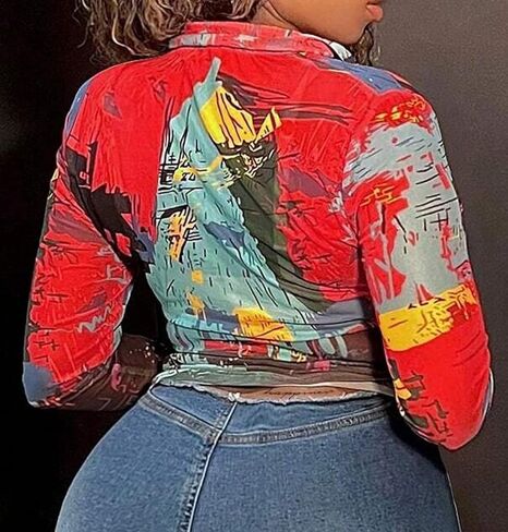 LovelyWholesale Women Sexy Button Down Shirts Long Sleeve Collared Tie Dye Tops in Kuwait