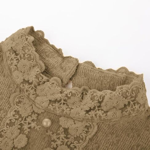 Belle Poque Women's Victorian Blouse Mock Neck Puff Sleeve Vintage Top Stretch Casual Lace Shirt with Decorative Buttons in Saudi Arabia