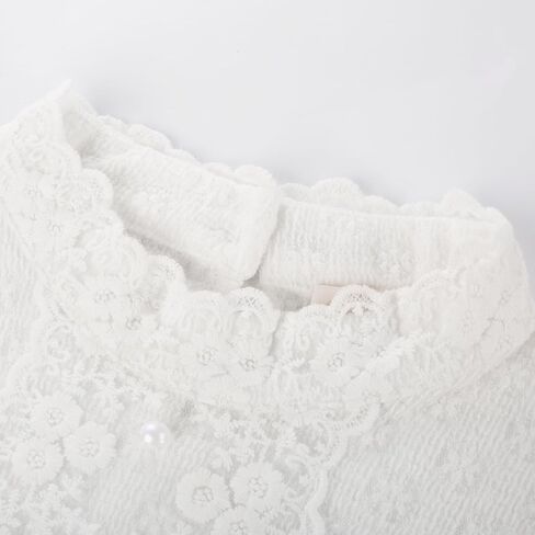 بلوزة نسائية من Belle Poque على الطراز الفيكتوري بأكمام منتفخة ورقبة وهمية قميص دانتيل غير رسمي قابل للتمدد مع أزرار زخرفية in Kuwait