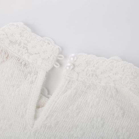 بلوزة نسائية من Belle Poque على الطراز الفيكتوري بأكمام منتفخة ورقبة وهمية قميص دانتيل غير رسمي قابل للتمدد مع أزرار زخرفية in Kuwait